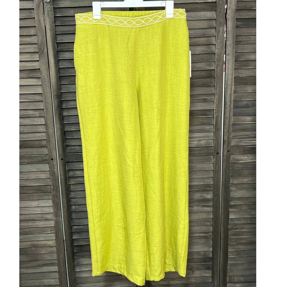 Milk & Honey Chartreuse Wide Leg Lounge Pants Resort Wear Large with Pockets - Picture 3 of 10